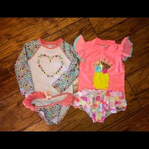 Two 2T Toddler Girl Swimsuits Rashguard Tankini